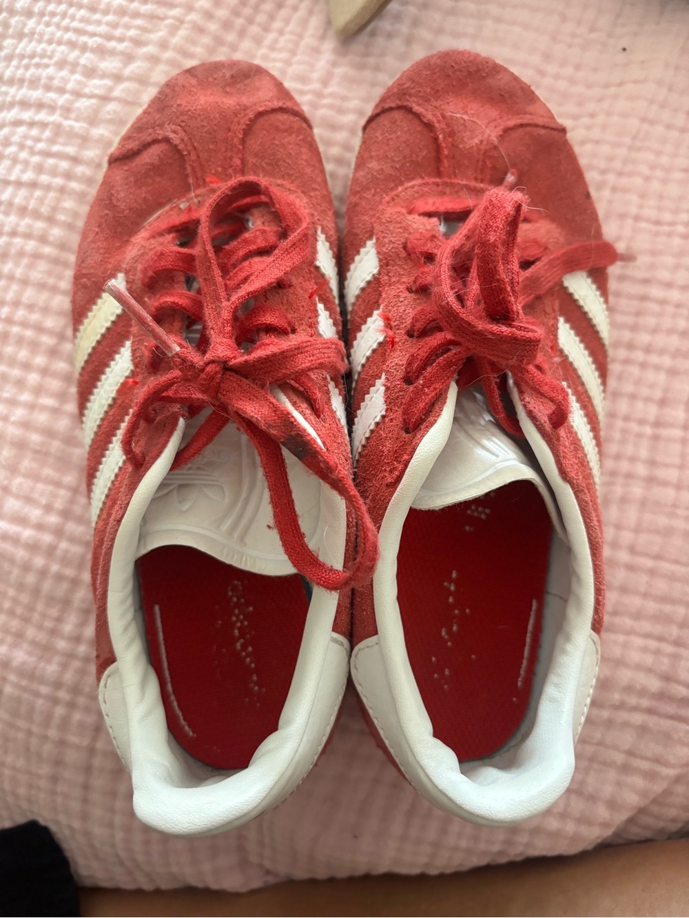 adidas Red Suede Trainers with White Three Stripes